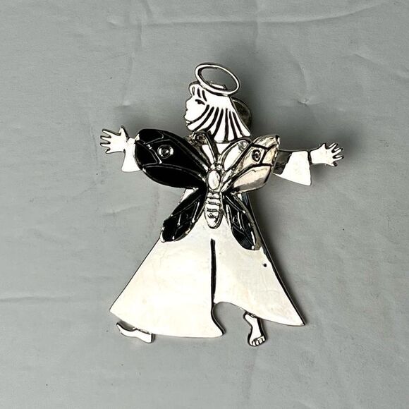 Emilia Castillo Silver Tone Scarf Clip Angel Butterfly - Picture 1 of 3